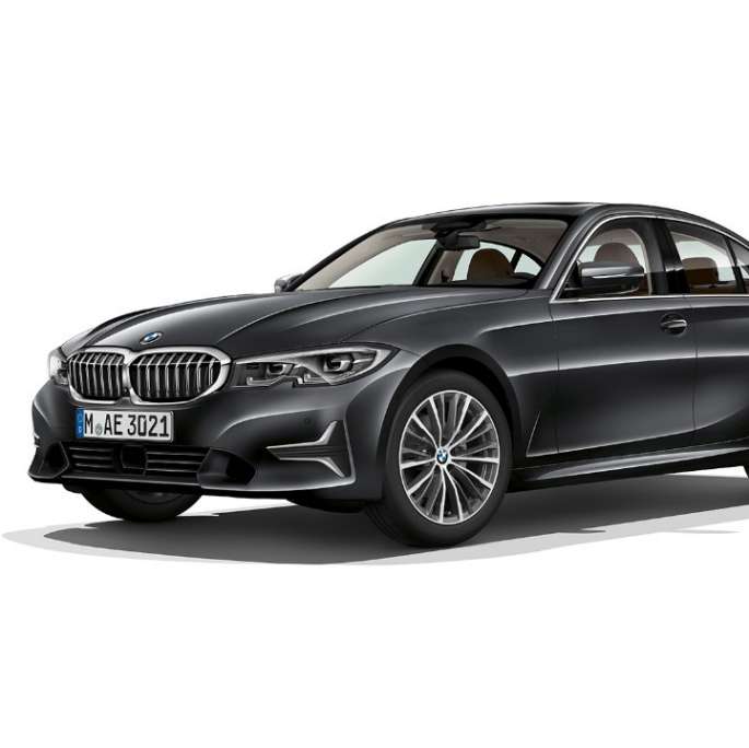 Dreiviertel-Frontansicht der BMW 3er Limousine (G20) Modell Luxury Line Dreiviertel-Frontansicht der BMW 3er Limousine (G20) Modell Luxury Line in Mineralgrau metallic