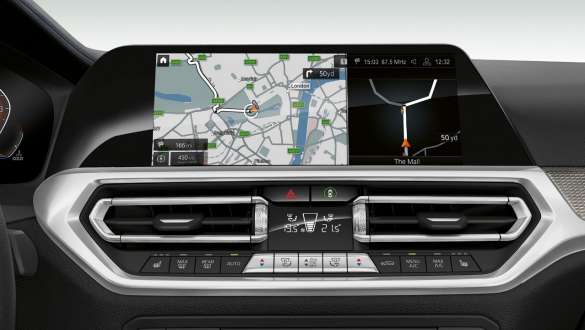 Control Display der BMW 3er Limousine (G20) mit BMW Live Cockpit Professional Front-Nahaufnahme des Control Displays der BMW 3er Limousine (G20) mit BMW Live Cockpit Professional.