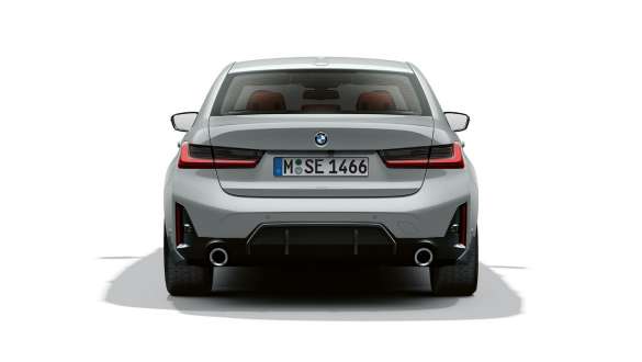 BMW 3er Limousine LCI G20 Heckansicht stehend BMW 3er Limousine LCI G20 Brooklyn Grau Heckansicht stehend