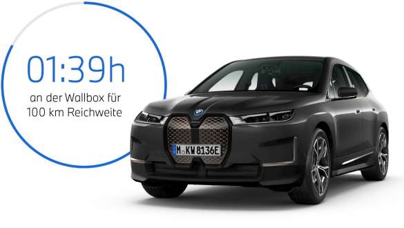 BMW iX i20 elektrischer SUV BMW iX xDrive40 zuhause laden BMW iX i20 2021 elektrischer SUV BMW iX xDrive40 Sophistograu aufladen an einer BMW Wallbox