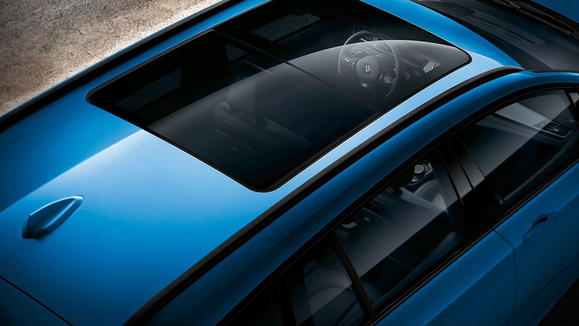 Panroama-Glasdach BMW 2er Gran Tourer F46 Panorama-Glasdach BMW 2er Gran Tourer F46 Facelift 2018 Misano Blaumetallic Vogelperspektive