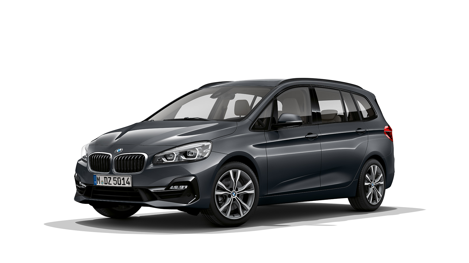 Dreiviertel-Frontansicht BMW 2er Gran Tourer Modell Sport Line F46 BMW 2er Gran Tourer 220d Modell Sport Line F46 Facelift 2018 Mineralgrau metallic Dreiviertel-Frontansicht