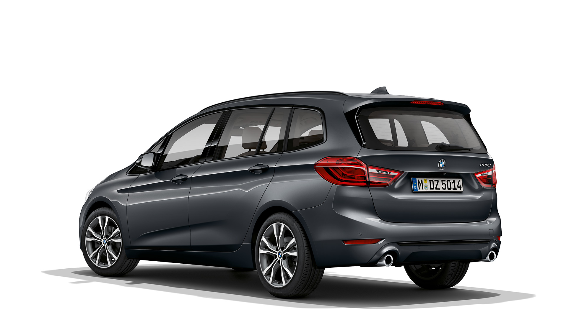 Dreiviertel-Heckansicht BMW 2er Gran Tourer Modell Sport Line F46 BMW 2er Gran Tourer 220d Modell Sport Line F46 Facelift 2018 Mineralgrau metallic Dreiviertel-Heckansicht