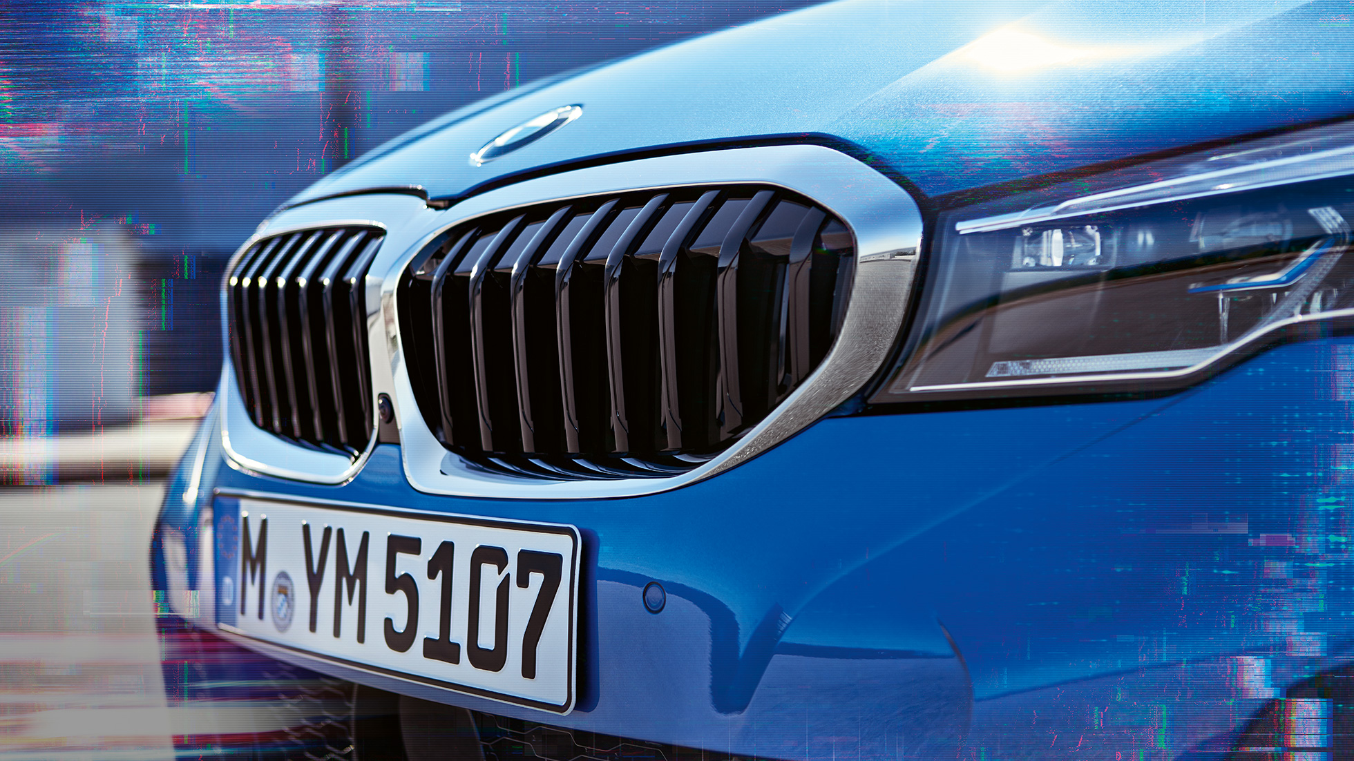 BMW 3er Limousine, Doppelniere. Seitliche Nahaufnahme der neuen Doppelniere der BMW 3er Limousine.