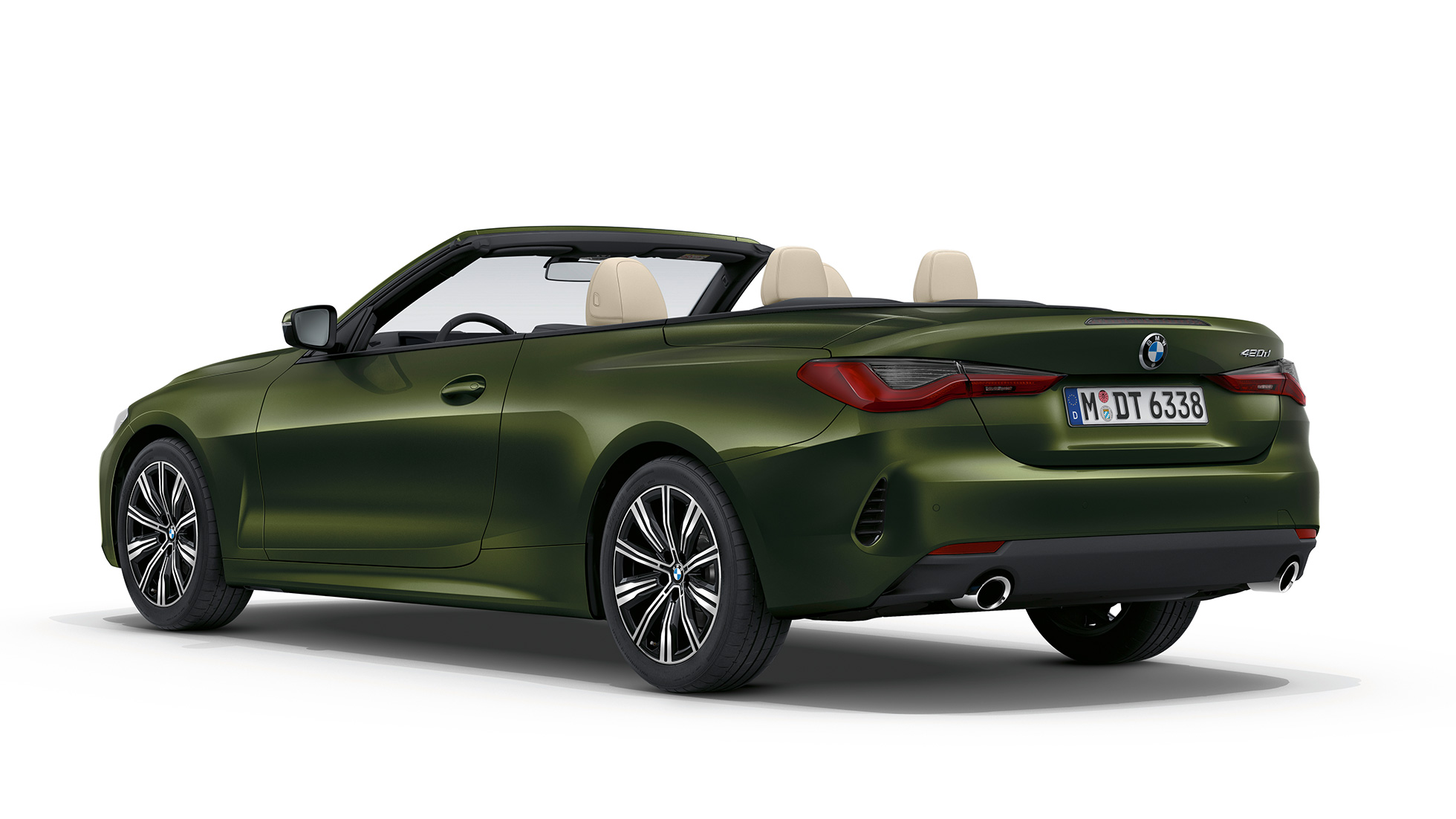 BMW 4er Cabrio G23 2020 Basisausstattung Bluestone metallic Dreiviertel-Heckansicht