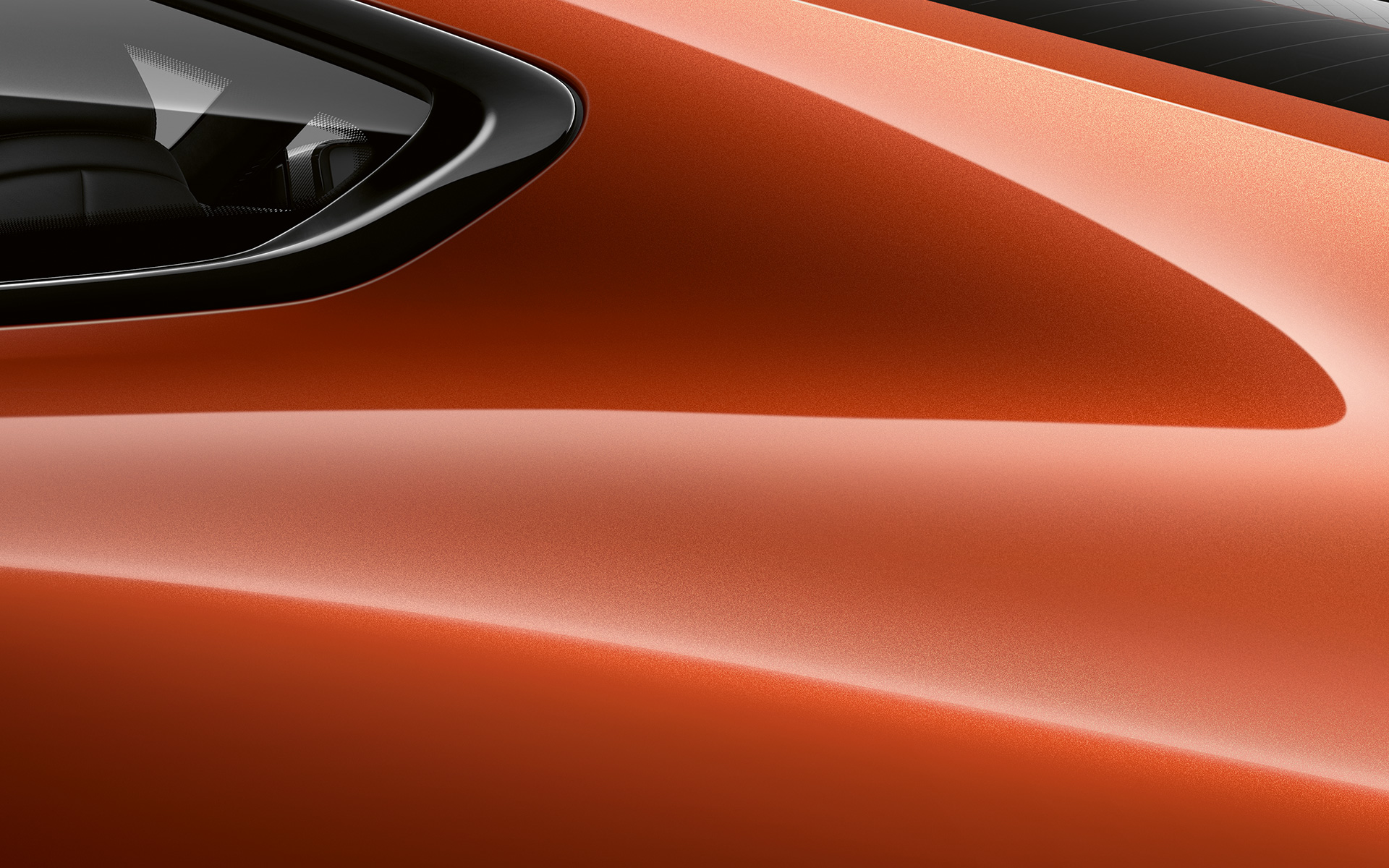 BMW 8er Coupé, Nahaufnahme C-Säule Nahaufnahme der C-Säule des BMW 8er Coupé in Sunset Orange metallic.