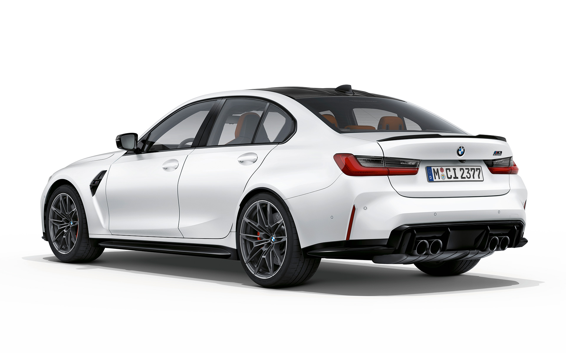 BMW M3 Competition G80 2020 Frozen Brilliant White metallic Dreiviertel-Heckansicht