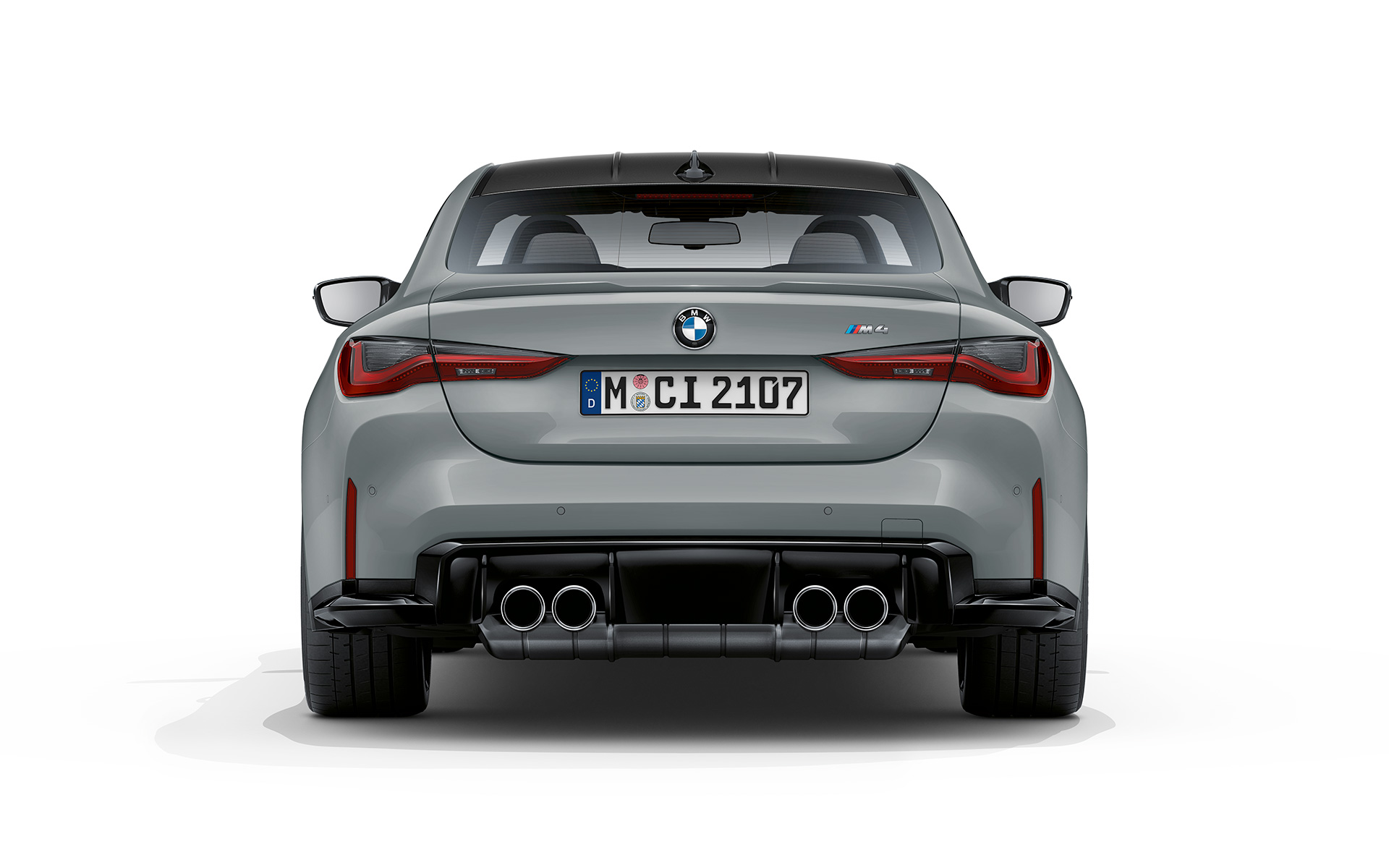 BMW M4 Coupé G82 2020 Brooklyn Grau metallic Heckansicht