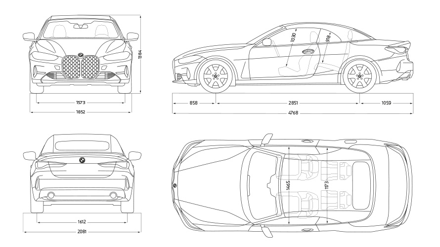 Dreiviertel-Heckansicht BMW M440i xDrive Cabrio G23 2020 BMW M440i xDrive Cabrio G23 2020 BMW Individual Frozen Portimao Blau metallic Dreiviertel-Heckansicht mit Model
