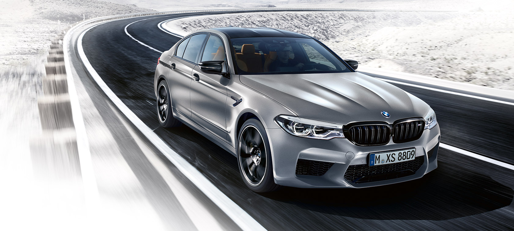 Design-Highlights. BMW M5 Competition Fahrschuss Dreiviertel-Front.