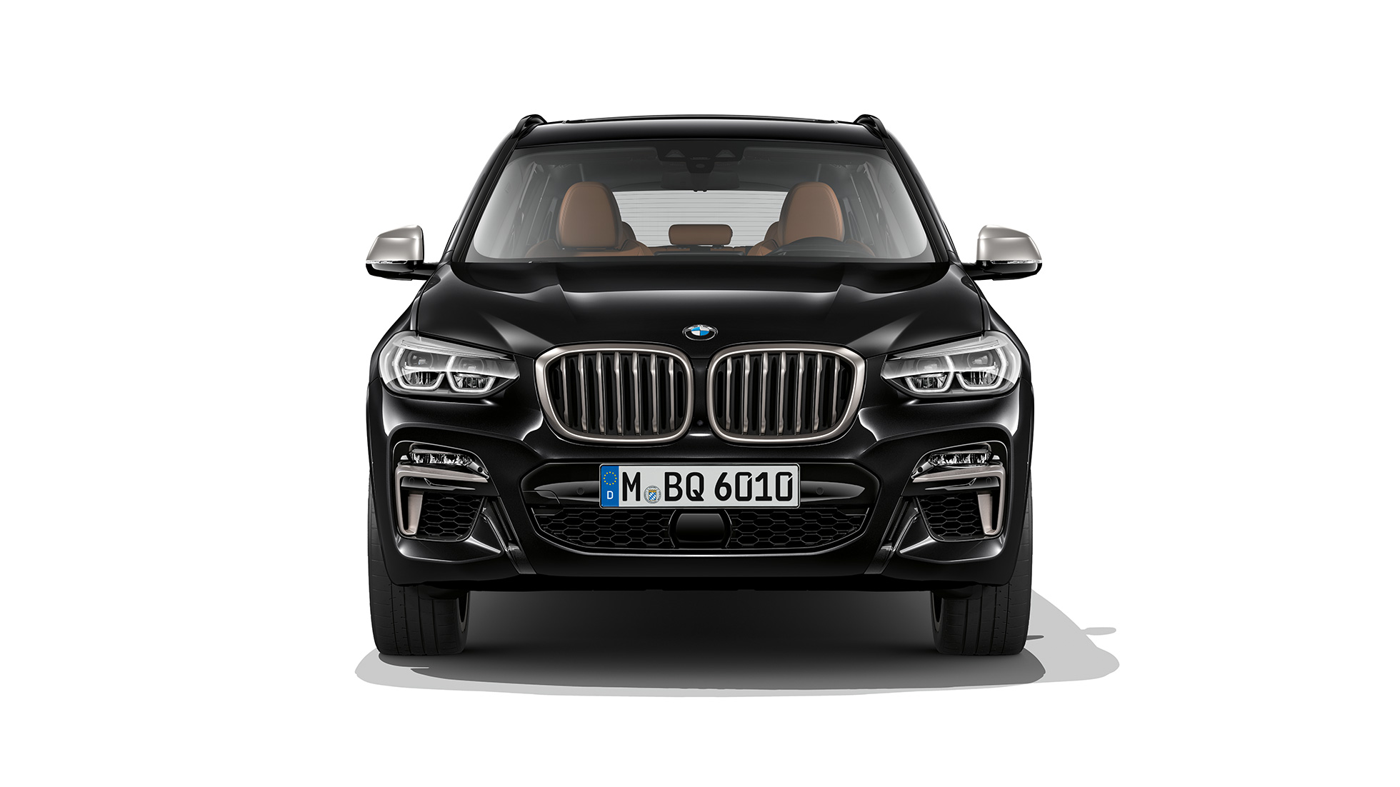 BMW X3 M40i und BMW X3 M40d, Frontansicht. BMW X3 M40i und BMW X3 M40d in Saphirschwarz metallic, Exterieur, Frontansicht.