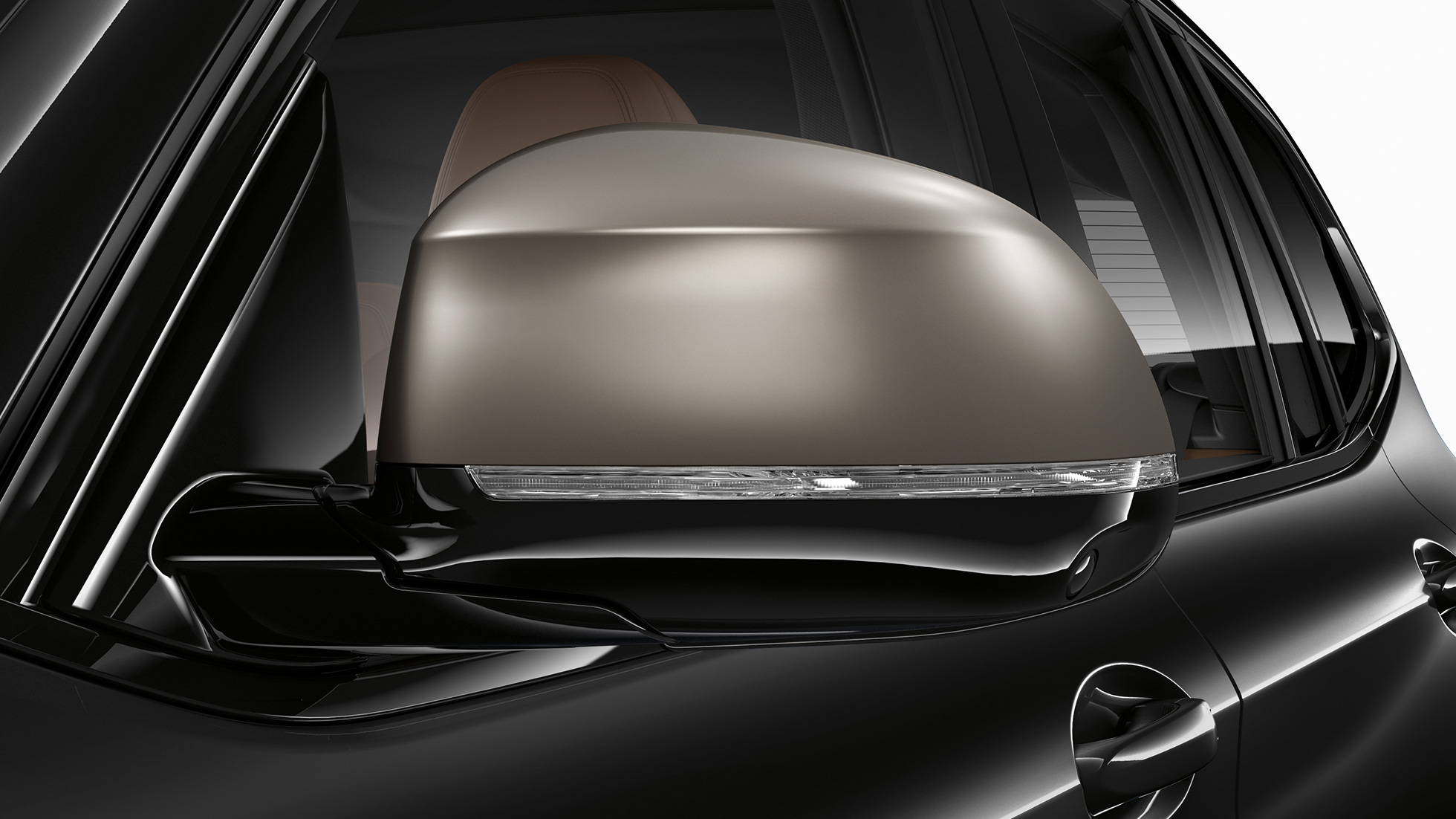 BMW X3 M40i und BMW X3 M40d, Spiegelkappen. BMW X3 M40i und BMW X3 M40d in Saphirschwarz metallic, Exterieur, galvanisierte Spiegelkappen in Cerium Grey.