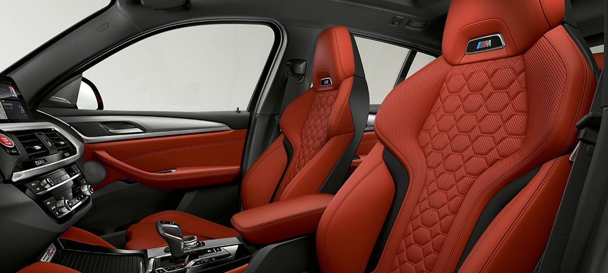 BMW X4 M, Sportsitze in Leder 'Merino' Sakhir Orange. BMW X4 M, Interieur, Sportsitze in Leder 'Merino' Sakhir Orange.