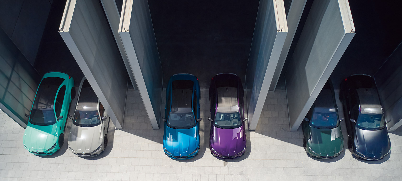 Sechs BMW M Modelle in BMW Individual Lackierung von oben