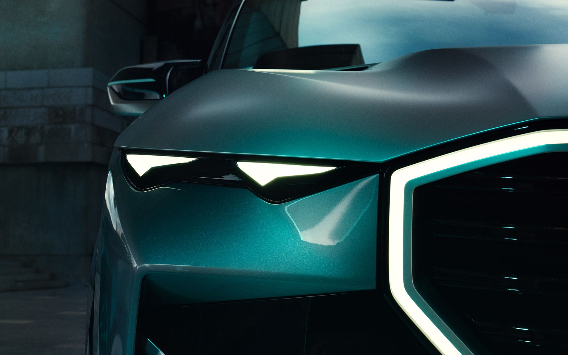 BMW Concept XM (G09) Frontansicht stehend Close-up Scheinwerfer BMW Concept XM (G09) Frontansicht stehend Close-up Scheinwerfer