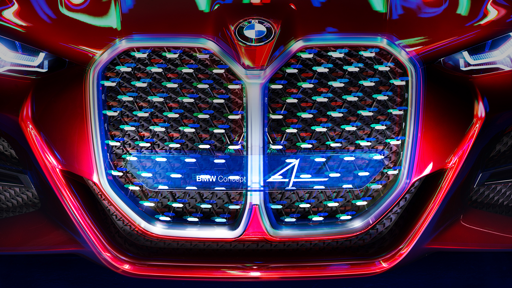 Vertikale BMW Niere BMW Concept 4 Vertikale BMW Niere mit Elementen aus verspiegeltem Kristallglas BMW Concept 4 Forbidden Red Exterieur-Design