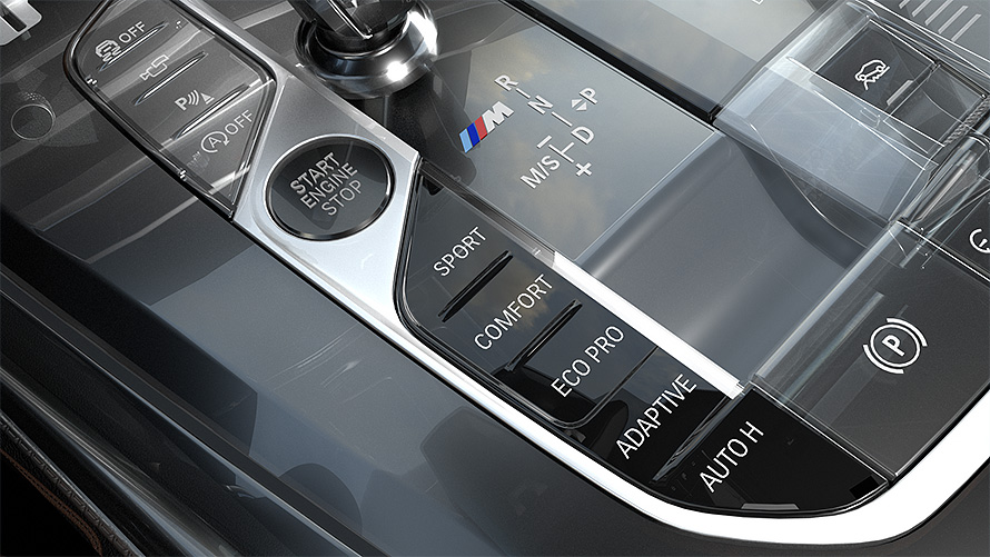 BMW Fahrerlebnisschalter Zoom auf den BMW Fahrerlebnisschalter mit ECO PRO Modus im BMW X5.