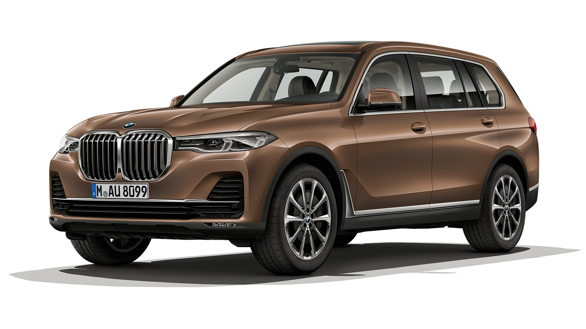 BMW X7 Basismodell Studioaufnahme des BMW X7 in dreiviertel Frontansicht in Vermontbronze